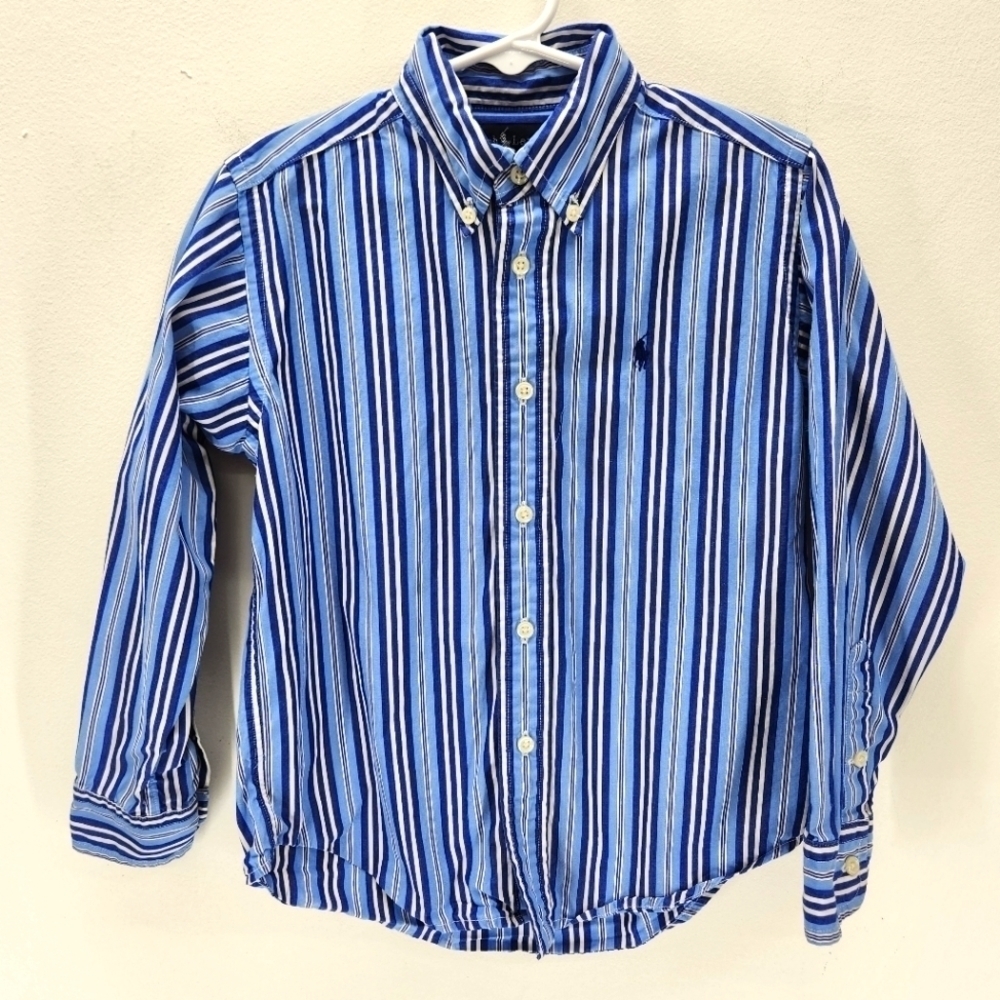 Ralph Lauren Striped Button Down Long Sleeve Shirt Boys 5 Blue White